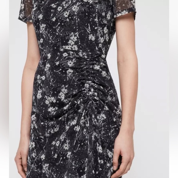 ALLSAINTS Ariya Lisk Floral Print Ruched Drawstring Semi Sheer Maxi Skirt Dress - Picture 4 of 13